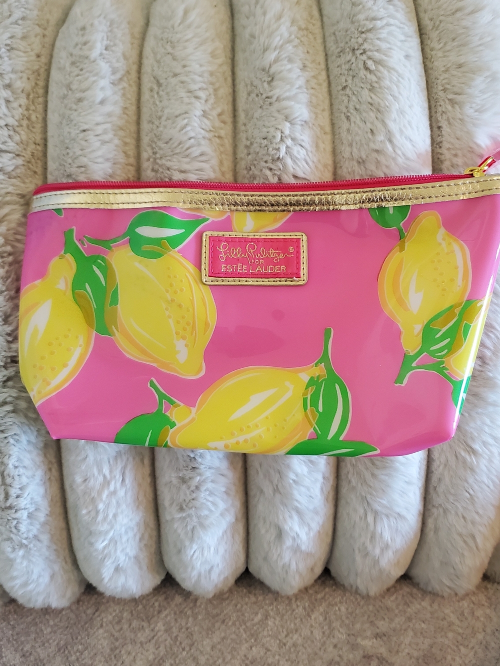Estee Lauder Lilly Pulitzer Pink and Yellow Makeup Bag